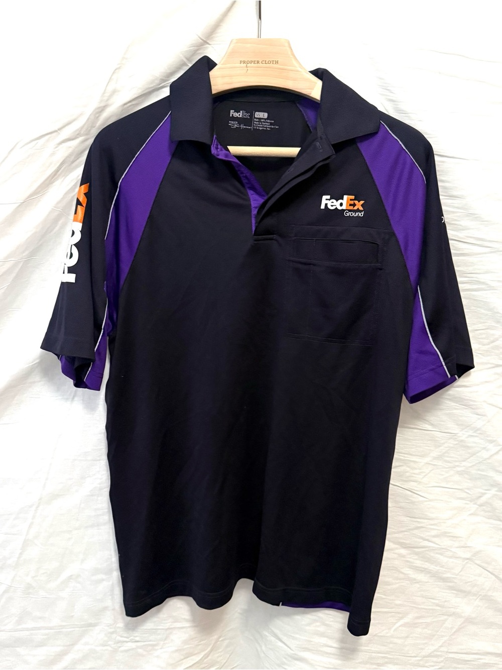 FedEx Shirt Mens Large Stan Herman Black Purple Polo Work Uniform Fedex Ground